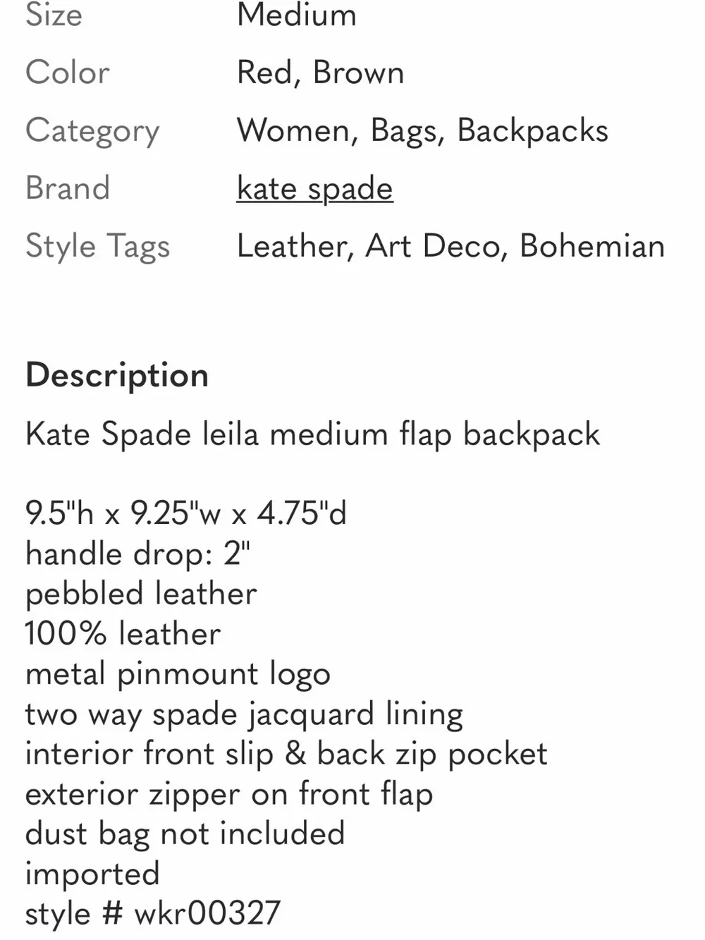 kate spade Leila red and black plaid Backpack with leather trim Near new - Picture 13 of 14